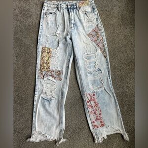 Almost Famous Floral Patchwork Jean